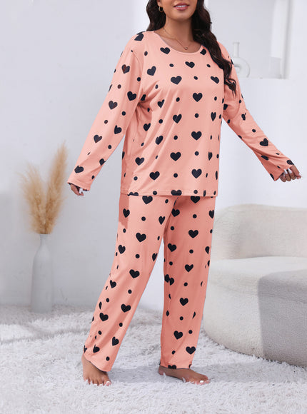 jkthpu-45 Plus Size Cozy Heart Print Pajama Set -
