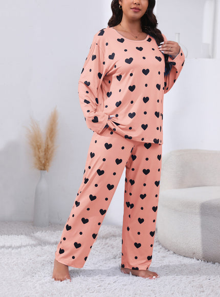 jkthpu-45 Plus Size Cozy Heart Print Pajama Set -