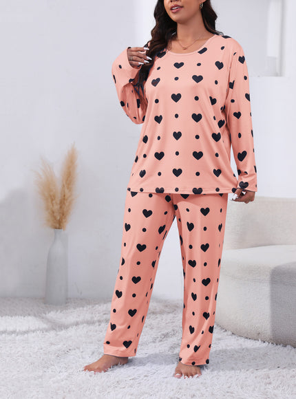 jkthpu-45 Plus Size Cozy Heart Print Pajama Set -
