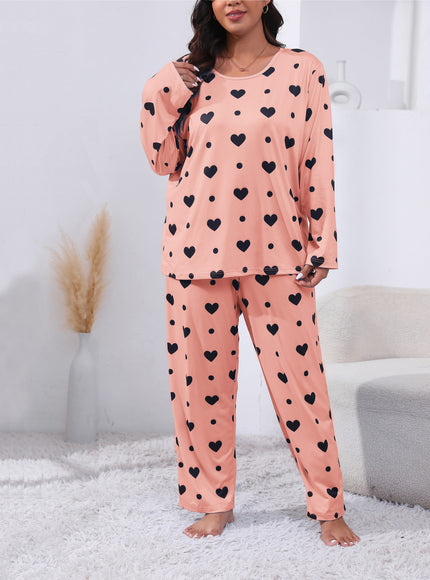 jkthpu-45 Plus Size Cozy Heart Print Pajama Set -