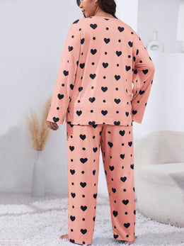 jkthpu-45 Plus Size Cozy Heart Print Pajama Set -