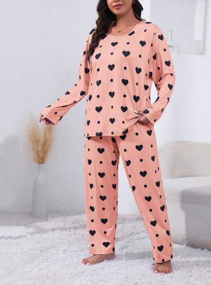 jkthpu-45 Plus Size Cozy Heart Print Pajama Set -