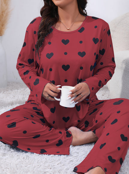 jkthpu-45 Plus Size Cozy Heart Print Pajama Set -