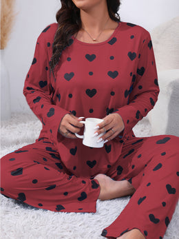 jkthpu-45 Plus Size Cozy Heart Print Pajama Set -