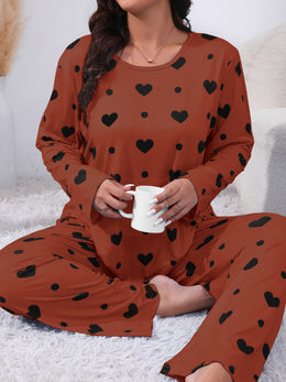 jkthpu-45 Plus Size Cozy Heart Print Pajama Set -