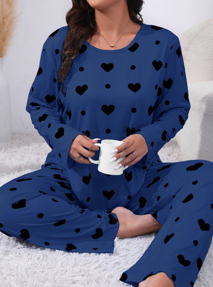 jkthpu-45 Plus Size Cozy Heart Print Pajama Set -