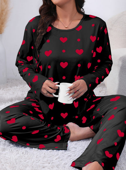 jkthpu-45 Plus Size Cozy Heart Print Pajama Set -
