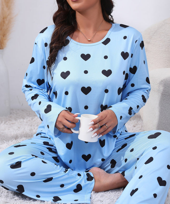 jkthpu-45 Plus Size Cozy Heart Print Pajama Set -