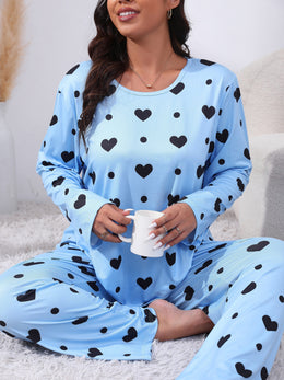 jkthpu-45 Plus Size Cozy Heart Print Pajama Set -