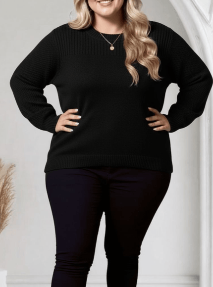 jkthpu-45 Plus Size Cozy Ribbed Crew Neck Pullover Top