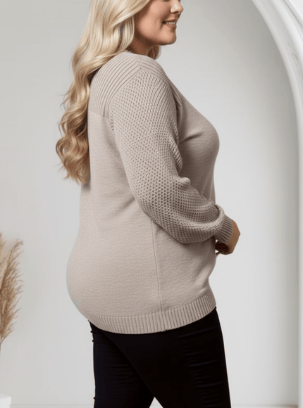 jkthpu-45 Plus Size Cozy Ribbed Crew Neck Pullover Top