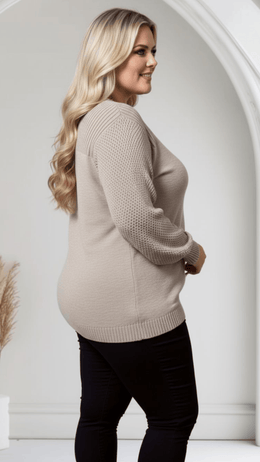 jkthpu-45 Plus Size Cozy Ribbed Crew Neck Pullover Top