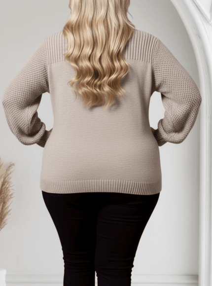 jkthpu-45 Plus Size Cozy Ribbed Crew Neck Pullover Top