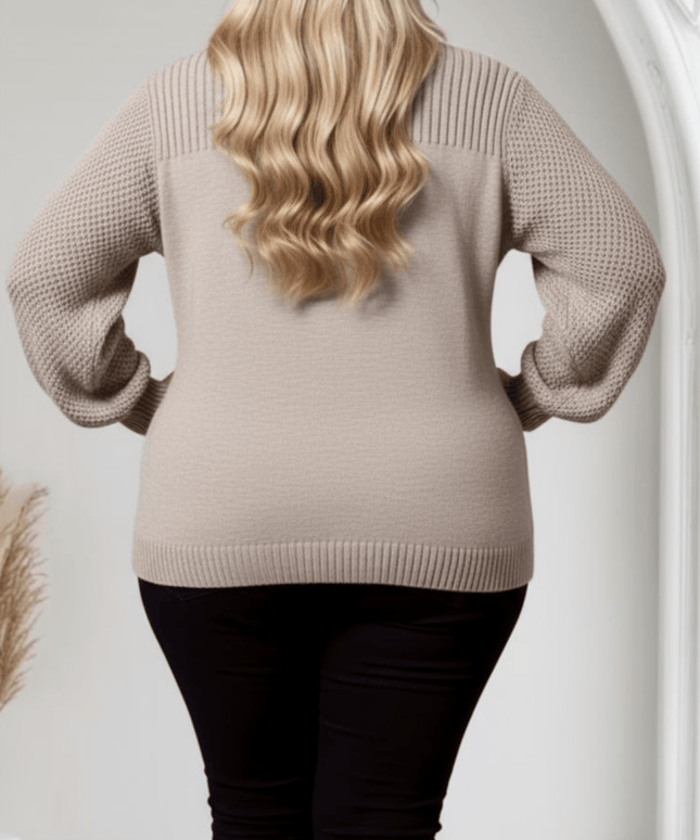 jkthpu-45 Plus Size Cozy Ribbed Crew Neck Pullover Top