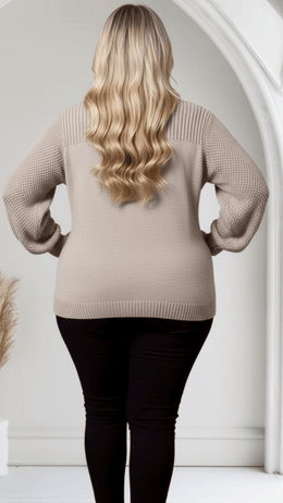 jkthpu-45 Plus Size Cozy Ribbed Crew Neck Pullover Top