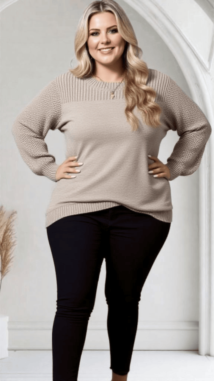 Plus Size Cozy Ribbed Crew Neck Pullover Top
