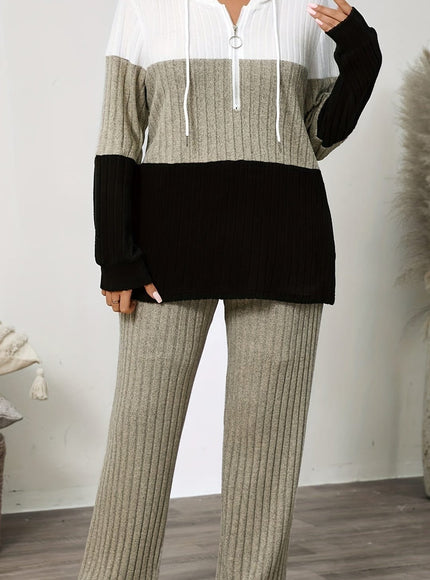 jkthpu-45 Plus Size Cozy Zip Hoodie Jogger Set