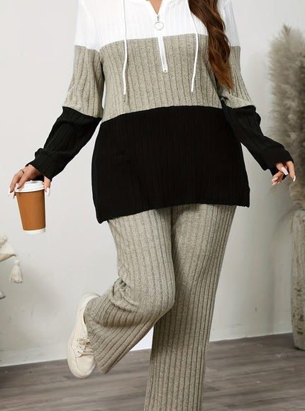 jkthpu-45 Plus Size Cozy Zip Hoodie Jogger Set