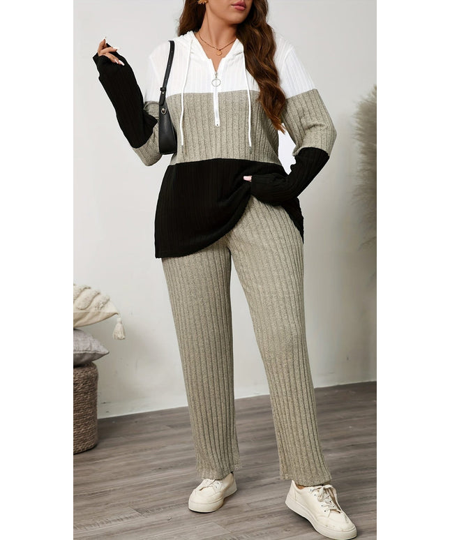 jkthpu-45 Plus Size Cozy Zip Hoodie Jogger Set