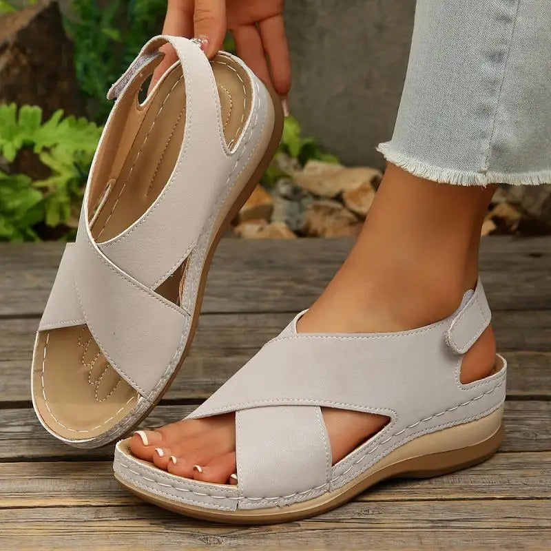 KissICON Plus Size Cross Band Gladiator Wedge Sandals Women