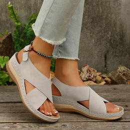 KissICON Plus Size Cross Band Gladiator Wedge Sandals Women