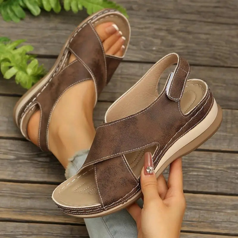 KissICON Plus Size Cross Band Gladiator Wedge Sandals Women
