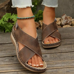 KissICON Plus Size Cross Band Gladiator Wedge Sandals Women