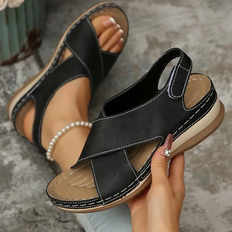 KissICON Plus Size Cross Band Gladiator Wedge Sandals Women