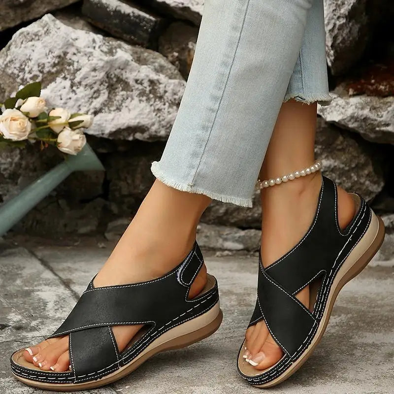 KissICON Plus Size Cross Band Gladiator Wedge Sandals Women