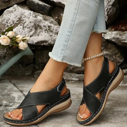 KissICON Plus Size Cross Band Gladiator Wedge Sandals Women