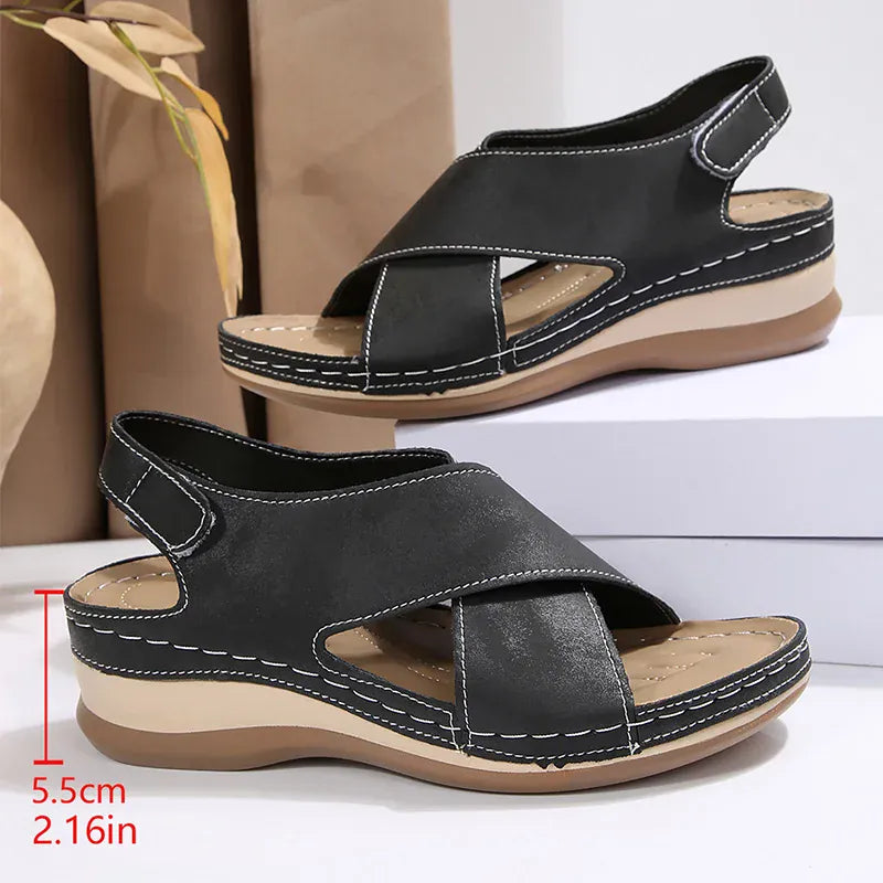 KissICON Plus Size Cross Band Gladiator Wedge Sandals Women