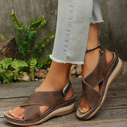 KissICON Plus Size Cross Band Gladiator Wedge Sandals Women