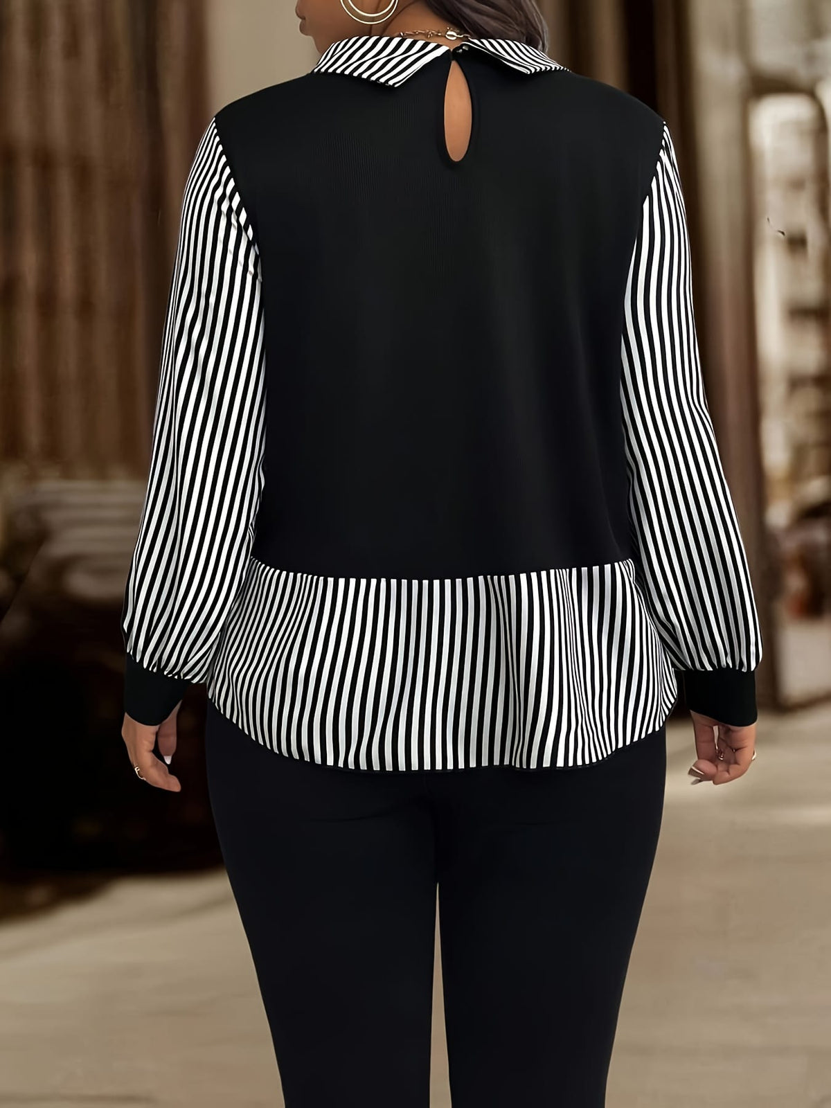 jkthpu-45 Plus Size, Cross-Border Fashion Autumn-Winter New Oversized Striped