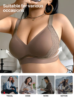 jkthpu-45 Plus Size Deep V Lace PushUp Bra Sexy Supportive Seamless