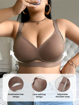jkthpu-45 Plus Size Deep V Lace PushUp Bra Sexy Supportive Seamless