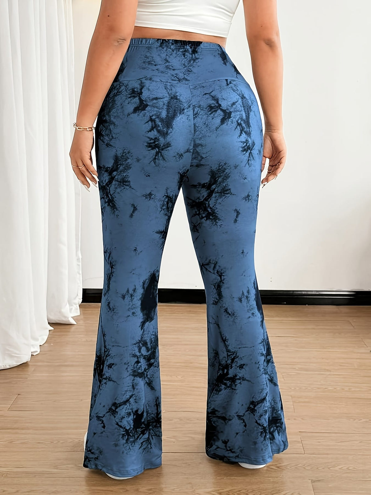 jkthpu-45 Plus Size, [Denim Print/Imitation Denim] Women's High-Waisted Wide-Leg