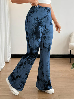 jkthpu-45 Plus Size, [Denim Print/Imitation Denim] Women's High-Waisted Wide-Leg