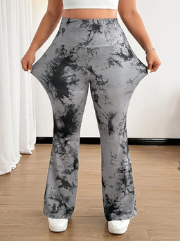 jkthpu-45 Plus Size, [Denim Print/Imitation Denim] Women's High-Waisted Wide-Leg