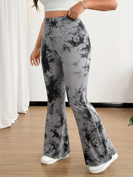 jkthpu-45 Plus Size, [Denim Print/Imitation Denim] Women's High-Waisted Wide-Leg