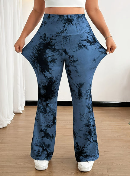 jkthpu-45 Plus Size, [Denim Print/Imitation Denim] Women's High-Waisted Wide-Leg