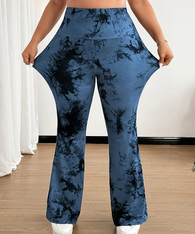 jkthpu-45 Plus Size, [Denim Print/Imitation Denim] Women's High-Waisted Wide-Leg
