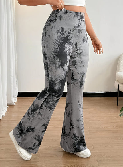 jkthpu-45 Plus Size, [Denim Print/Imitation Denim] Women's High-Waisted Wide-Leg