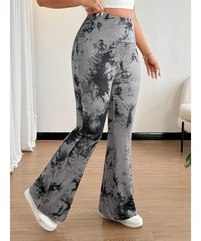 jkthpu-45 Plus Size, [Denim Print/Imitation Denim] Women's High-Waisted Wide-Leg