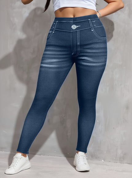 jkthpu-45 Plus Size, [Denim Print/Imitation Denim] Women's Plus Size