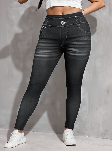 jkthpu-45 Plus Size, [Denim Print/Imitation Denim] Women's Plus Size
