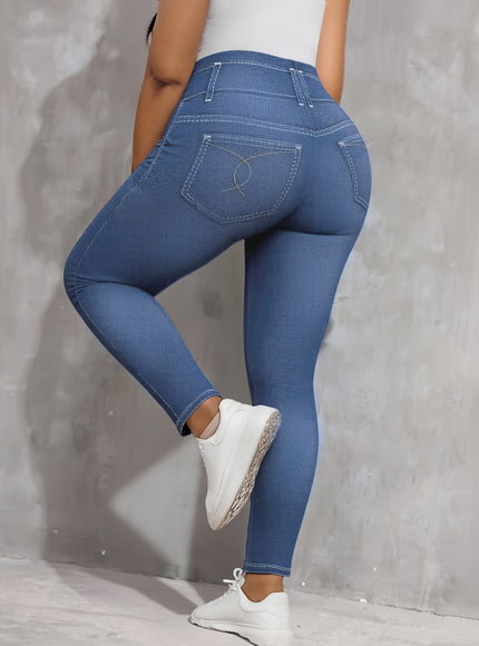 jkthpu-45 Plus Size, [Denim Print/Imitation Denim] Women's Plus Size