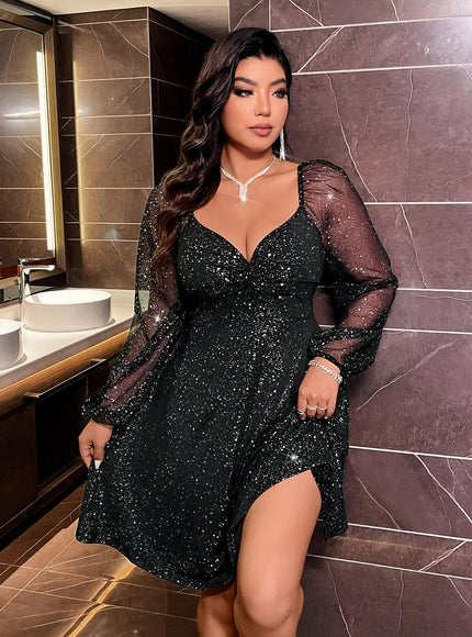 jkthpu-45 Plus Size, Elegant Black Plus Size Party Dress