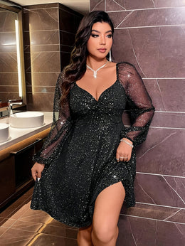 jkthpu-45 Plus Size, Elegant Black Plus Size Party Dress