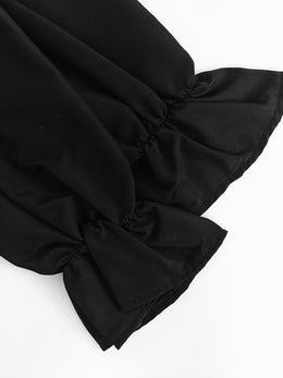 jkthpu-45 Plus Size Elegant Blouse – Black & White Contrast Waist-Cinching Shirt