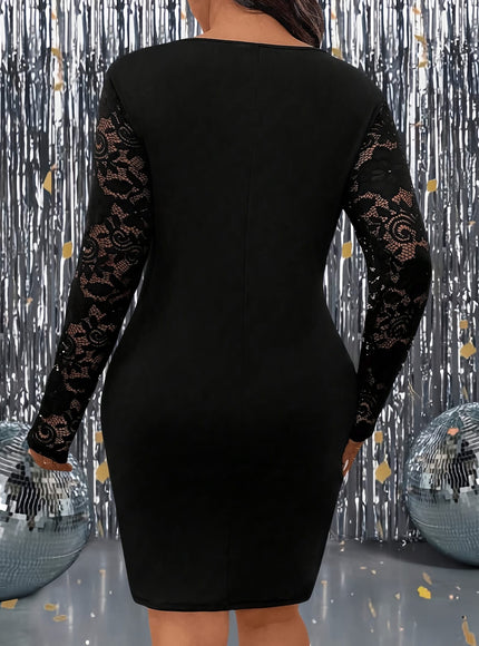 jkthpu-45 Plus Size Elegant Bodycon Dress – Formal & Casual Chic with Lace Detail